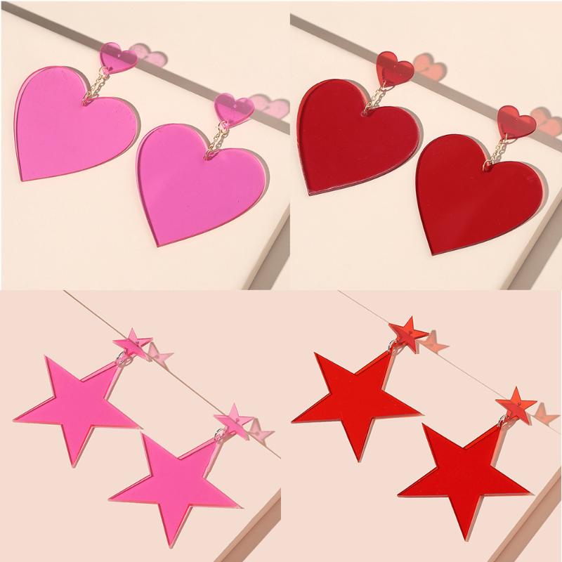 

Dangle & Chandelier Fashion Neon Pink Red Heart Drop Earrings For Women Big Geometric Rock Punk Nightclub Party Jewelry Accessories