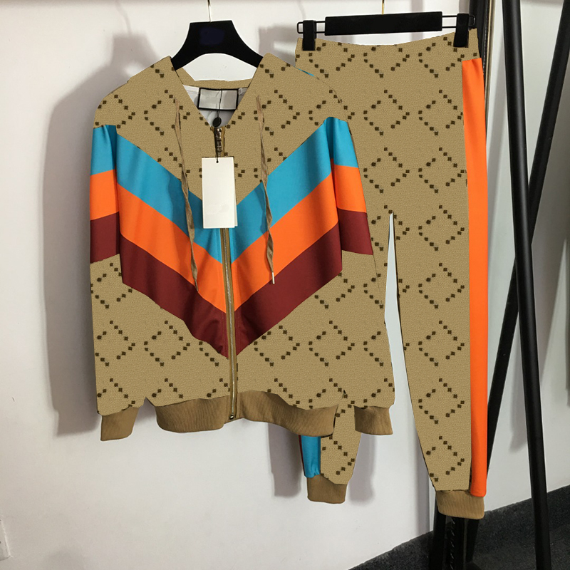 

Fall Sport Tracksuits Hooded Zipper Coat Pant Full Letters Print Tracksuit V Neck Coat Casual Pants Set, Khaki