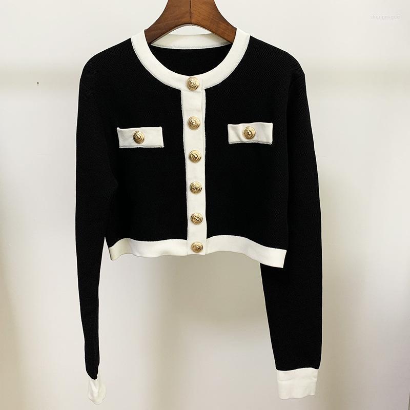 

Women' Jackets Fall / Winter 2022 Jacket Top Round Neck Lion Button Fashion Knit Short High Quality Cardigan Coat O189, Black