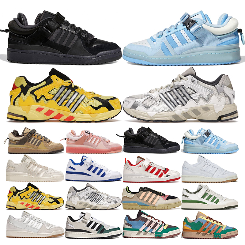 

2022 Bad Bunny x Forum Buckle Low Casual Shoes men women Core Cream Yellow Egg Patchwork White Gum Denim Blue sports sneakers trainers, 1 core black
