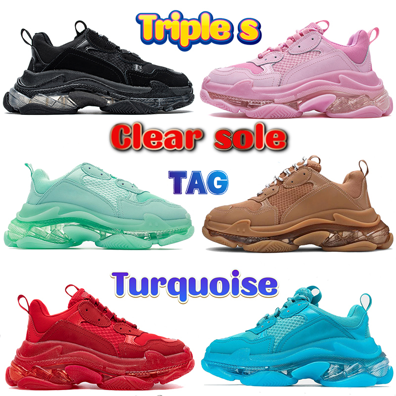 

Fashion Men Women Casual Dad Shoes Red Turquoise Green Triple-s Designer Sneakers Triple s Black White Pink Mint Crystal Clear Clean Sole, C36- light pink 36-39