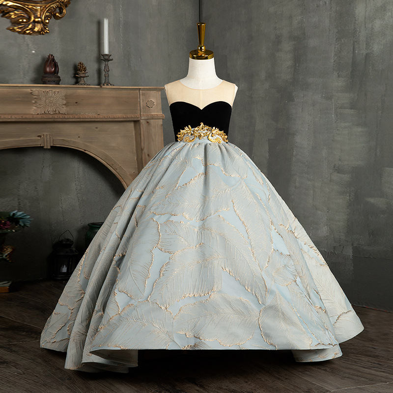 2023 Ball Gown Girls Pageant Dresses Vintage Long train Jewel Neck Little Girl Wedding Dresses Beads Lace Flower Girl Dress Communion Gowns-image-789671399
