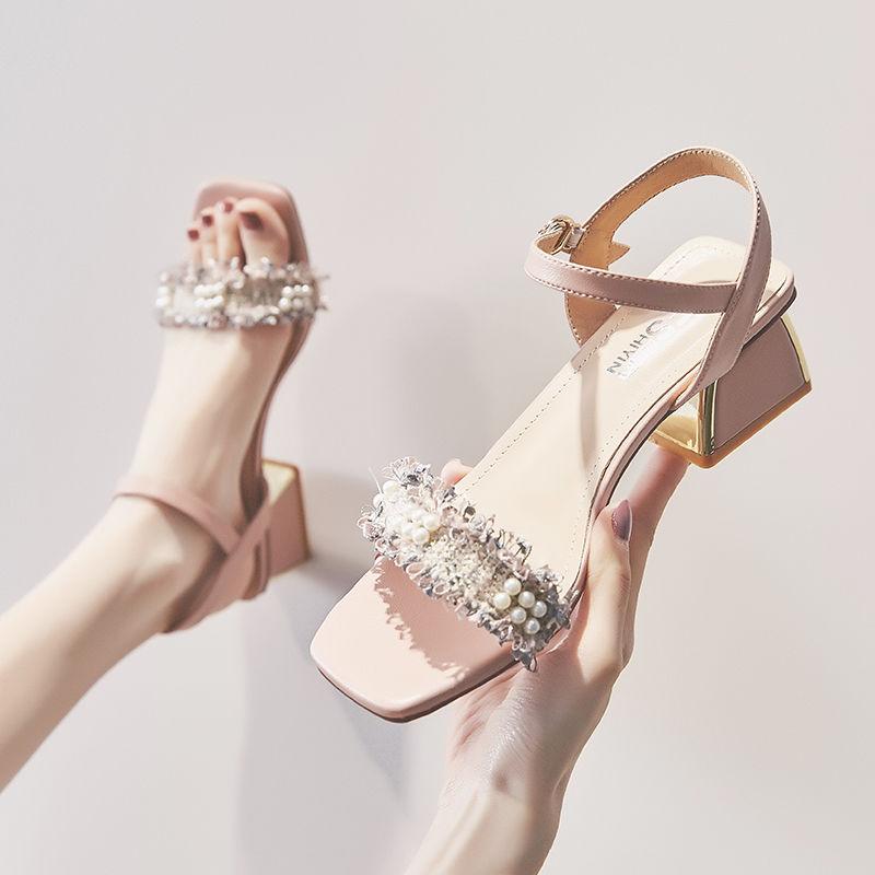 

Dress Shoes Spring Sexy Ankle Strap Fish Mouth Hollow Roman Sandals Thick With A Word High Heels Female Summer SandalsDress, Beige