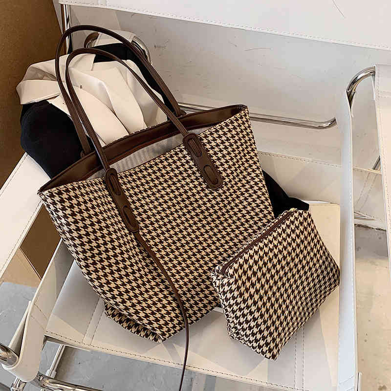 

New women's shopping bag wool one shoulder mother and son zipper inner patch tote Purses_V2GQ, Black