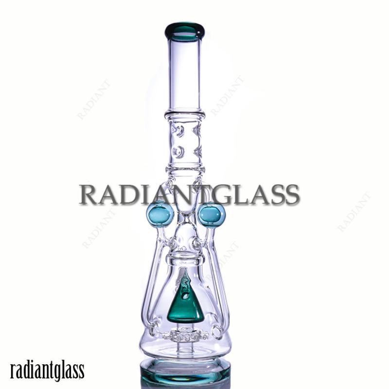 

New Hookahs Big Glass 20.62 Inch 4 Color 3 Ball Arm Recycler Lookah Bongs With Triangle Perc Glass Water Pipe Heavy Bong