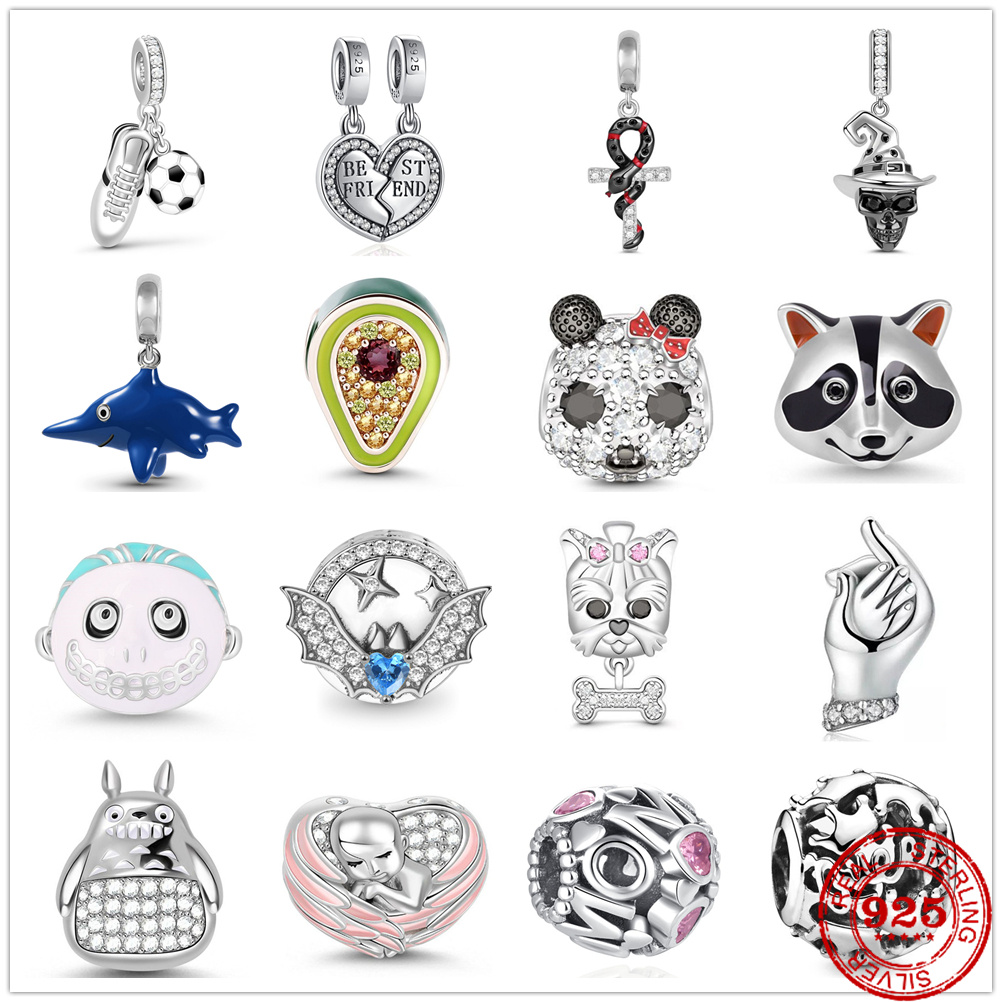 

925 Sterling Silver Dangle Charm Avocado Football Boy Mom oath Beads Bead Fit Pandora Charms Bracelet DIY Jewelry Accessories