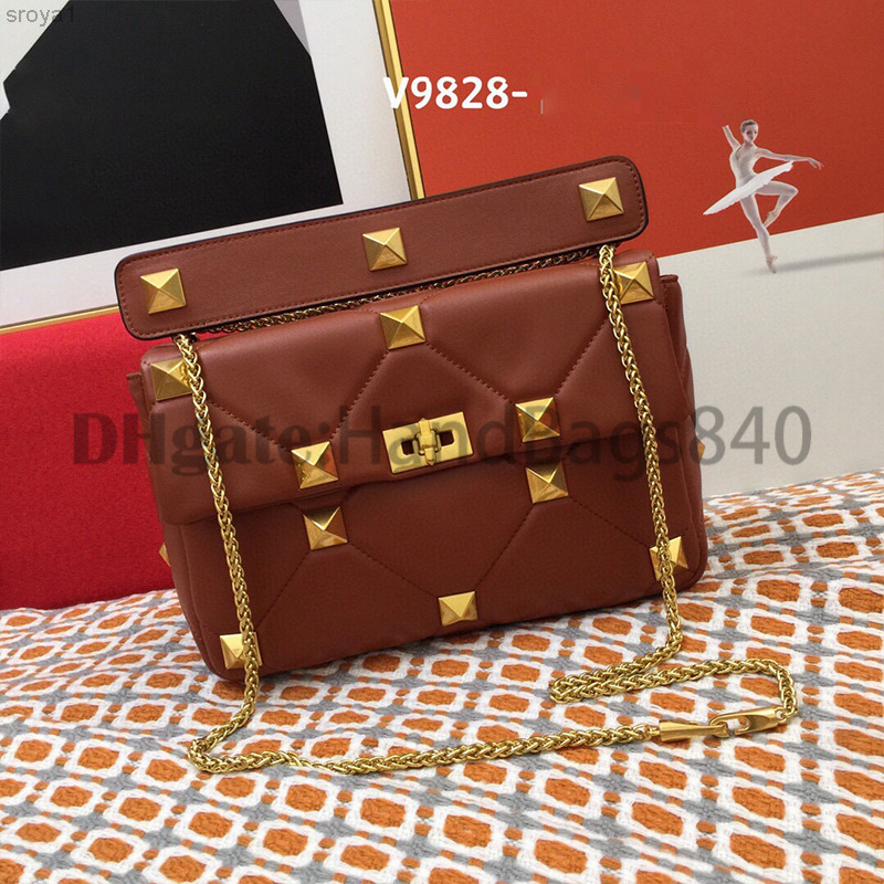 2021 Retro Lingge Luxury Shoulder Bags Rivet Hardware Chain Ladies Style Leather Sheepskin Fashion Handbag Crossbody Bag