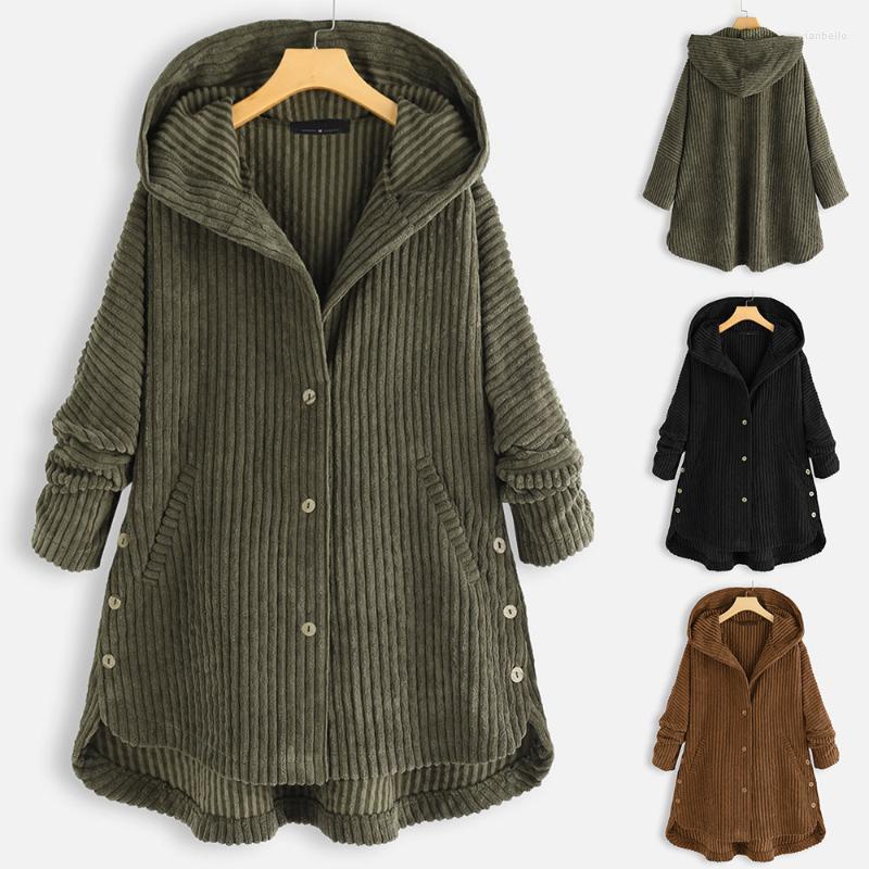 

Women's Jackets 2022 Corduroy Jacket Button Loose Long Sleeve Coat Ladies Solid Color Single-breasted Elegant Hooded Cardigan