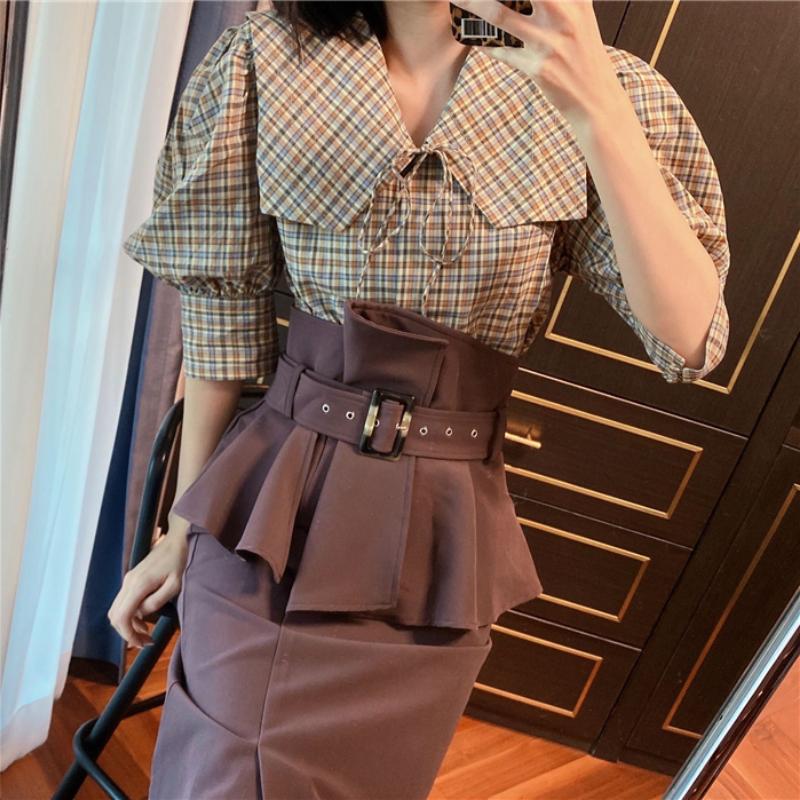 

Women's Blouses & Shirts Japanese Simple Solid Turn Down Collar Woman Elegant Half Sleeve Office Ladies Blusas Mujer Autumn 2022 Women Blous, Black