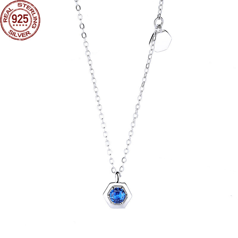 

Pendant Necklaces S925 Sterling Silver Jewelry Women's Korean Fashion Versatile Zircon Inlaid Hex