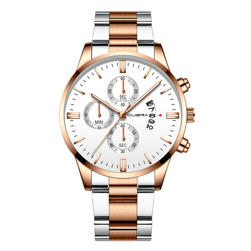 

Men's Watch Quartz Simple fashion Steel band Three-eye Calendar watches, C1