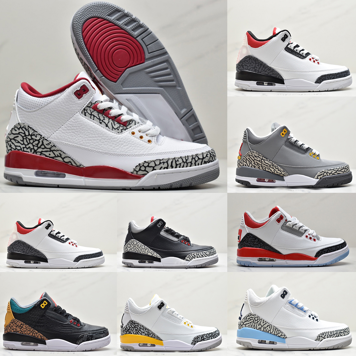 

3 Fire Red Mens outdoor Sports Shoes Cardinal Red Cool Grey Laser Orange 3s Desert Elephant UNC womens Basketball Sneakers u5.5-13, 08