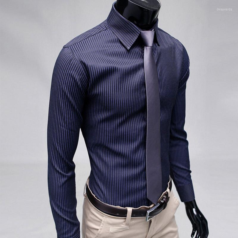 

Men's Dress Shirts High Quality 2022 Fashion Long Sleeve Men Stripe Gentleman Camisa Masculina El Waiter Business Homme Dway22, Black