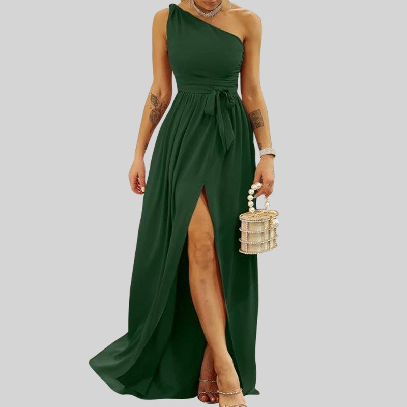 

Casual Dresses Twist Shoulder Belted Split Thigh Dress u6f2#, Navy blue