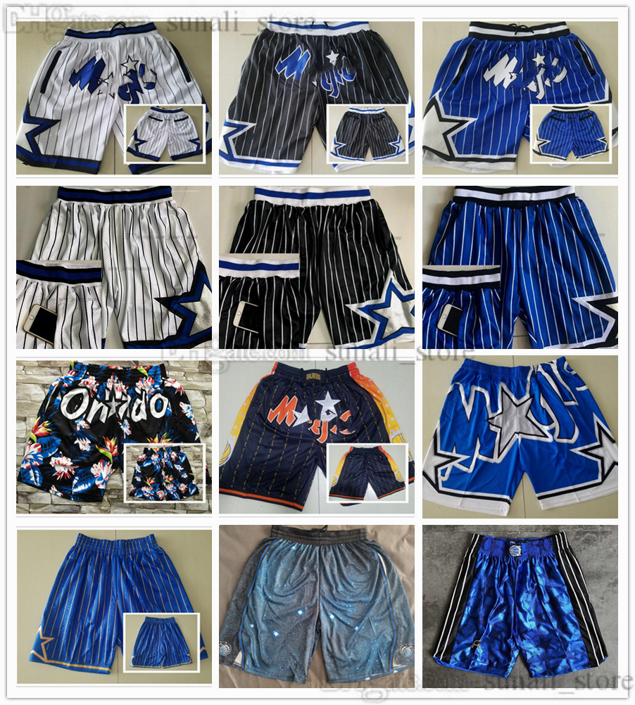 

2022 Orlando''Magic''Men Retro Basketball Shorts With Pockets Zipper Sweatpants Blue Black White Pants