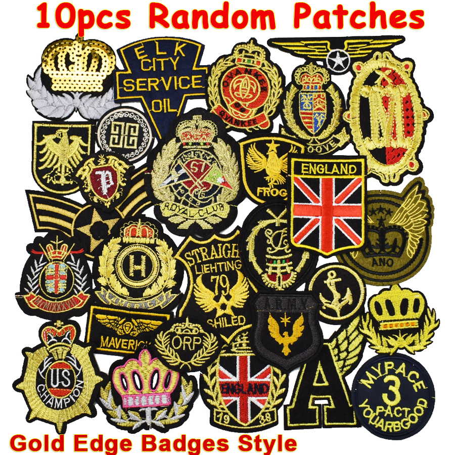 10 sztuk Random Gold Edge Odznaki Patches Odznaka Patch Szycie Pojęcia Dla Odzieży Żelazo Haftowane Plastyki Aplikacja Żelaza Na Patche Akcesoria Narzędzie Odznaka Fo R Odzież Torba