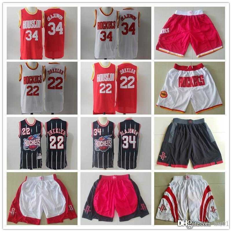 

Houston''Rockets''Men jersey Hakeem 34 Olajuwon Clyde 22 Drexler Basketball Shorts Basketball Jerseys red white navy, Color