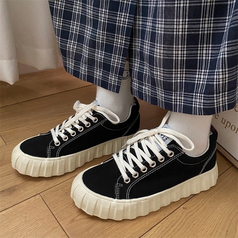 

INS Sepatu Kanvas Jelek Baru Sol Tebal Platform Wanita Putih Cocok untuk Siswa Korea 220611, Black