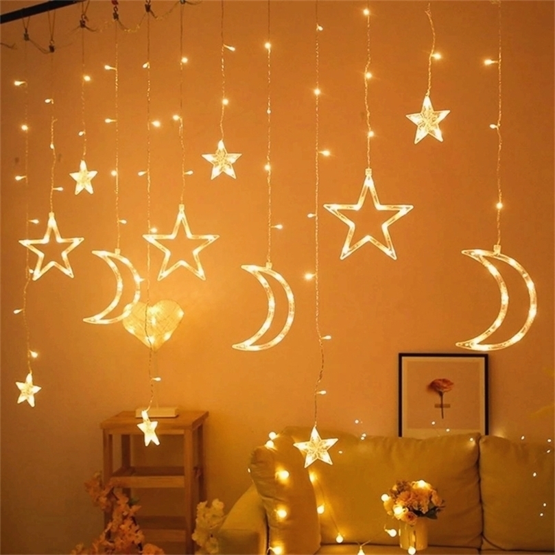 

Star Moon Led Curtain Garland String Light Eid Mubarak Ramadan Decoration Islam Muslim Party Decor Al Adha Gift 220329