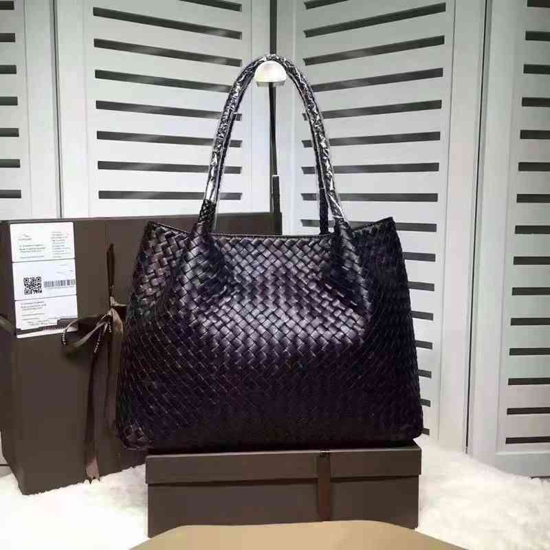 

Bottegas Venetas Handbag Leather woven fashion large capacity one shoulder handbag star same Tote Bag Fashion versatile bag, Navy blue