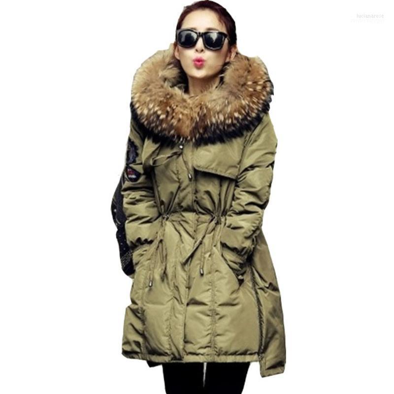 

Faux Fur Winter Jacket Women White Parka Jackets Natural Collar Female Coat Parkas Luci22, Army green (faux fur)