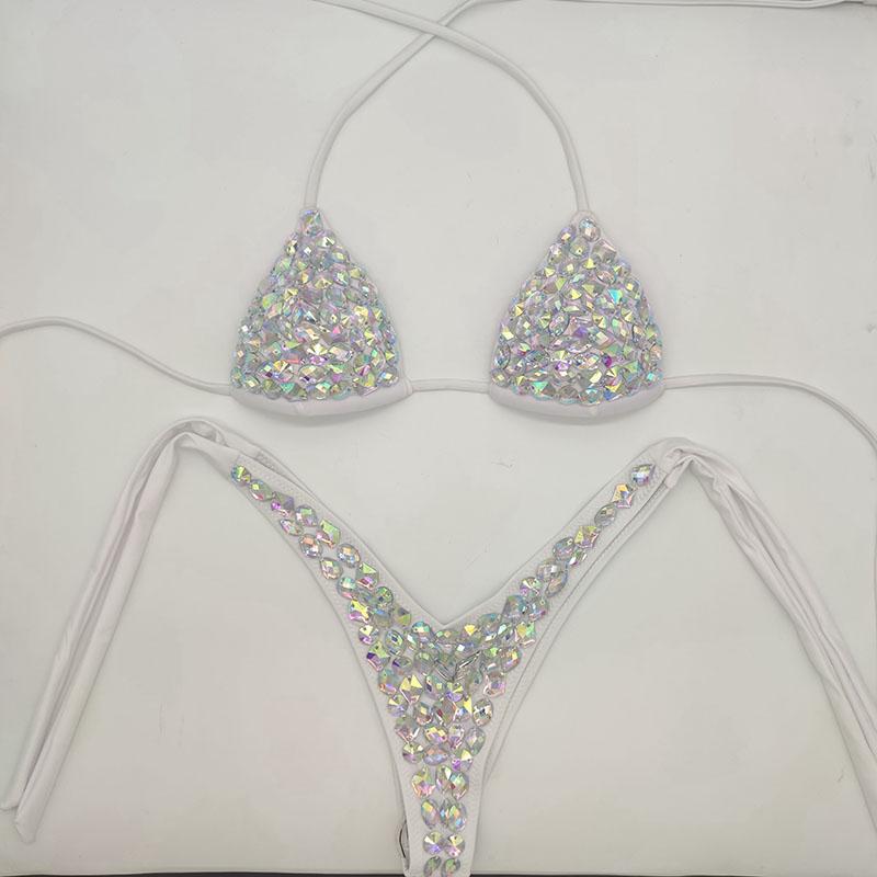 

Women' Swimwear 2022 Vacation Rhinestone Bikini Set Diamond Sexy Women Bathing Suit Style Bling Stones Beachwear, Black