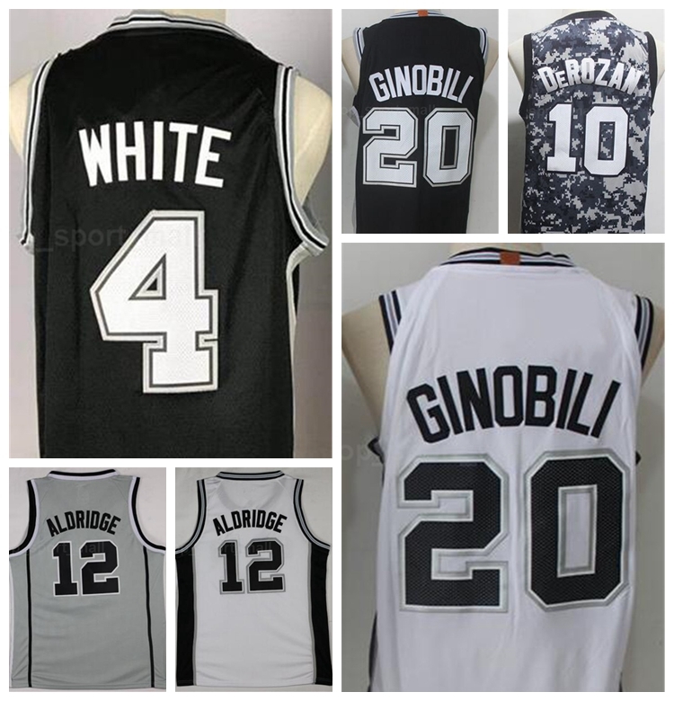 

Men Basketball DeMar DeRozan Jersey 10 LaMarcus Aldridge 12 Derrick White 4 Manu Ginobili 20 With Short Pant Stitched Black Grey Camo''nba''
