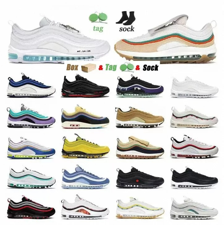 

97 Running Shoes Plat Breed Royal Triple Black White 97's Silver Retro Future Gaming Mens Womens Cushioned Sneakers, 15