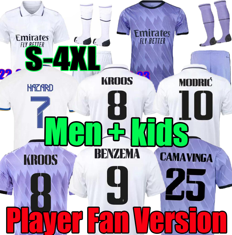 

S-4XL BENZEMA home soccer jersey 22 23 away football shirt VINI JR CAMAVINGA TCHOUAMENI ALABA HAZARD MODRIC KROOS REAL MADRIDS camiseta men kids kit 2022 2023 uniforms, 21/22;away