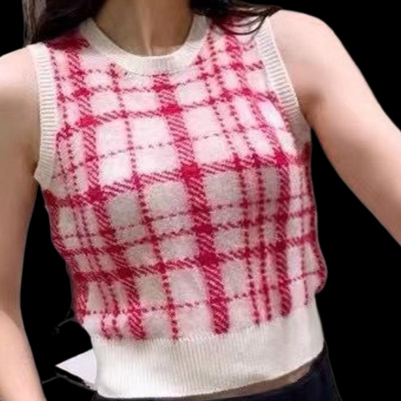 

Women' Tanks & Camis Temperament Color Matching Check Vest Women Summer Wool Thin Sleeveless Knit Top ShortWomen, Blue