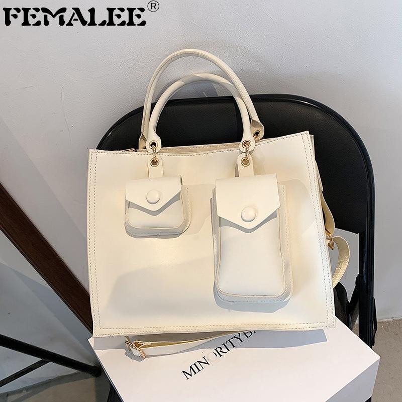 

Shoulder Bags Designer Ladies Large Capacity Double Pocket Bucket Handbags Solid Color Minimalist Messenger Purses And HandbagsShoulder, Black