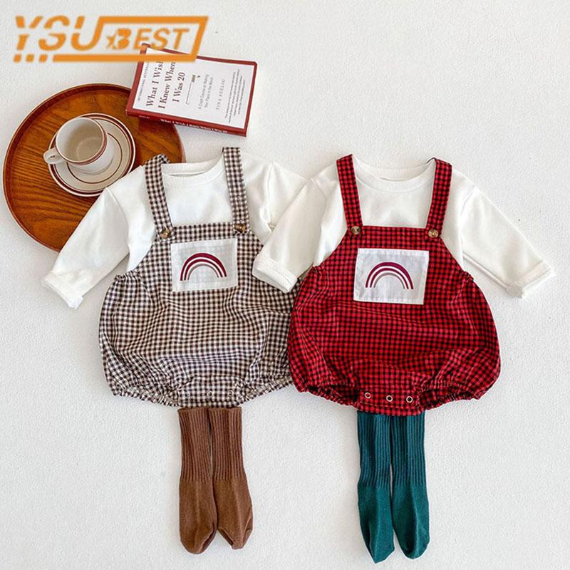 

Rompers Baby Boy Girl Rainbow Overalls Romper Plaid Jumpsuit Clothes Sweet Outfit Party CostumeRompers, 66007 whitet