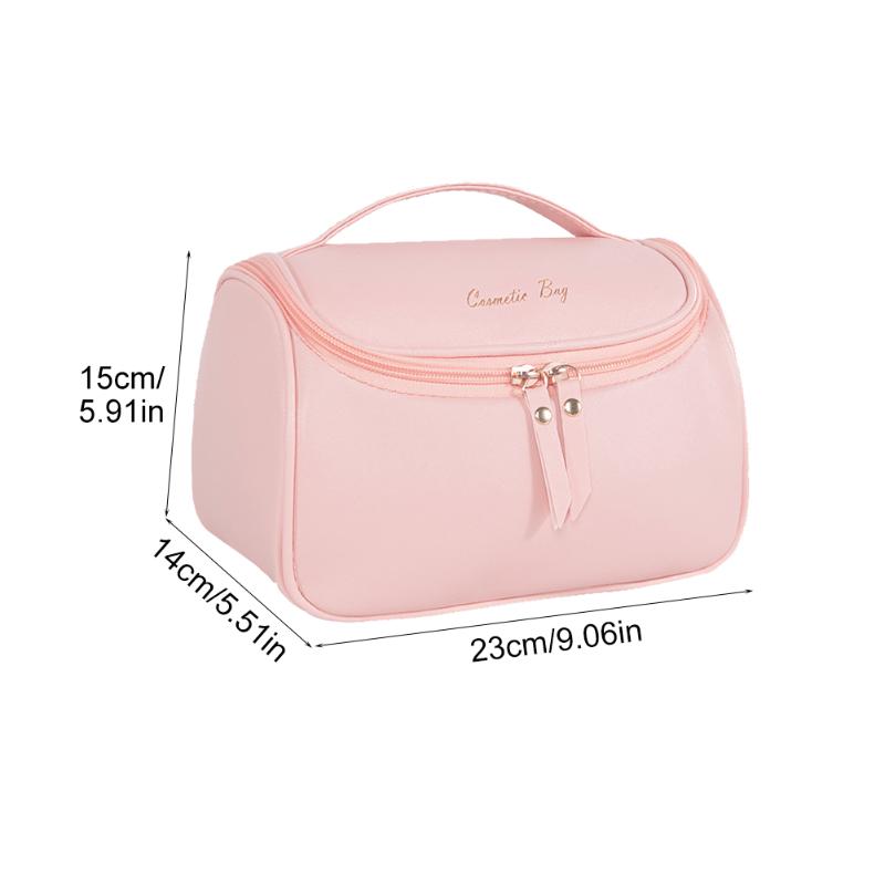 

Cosmetic Bags & Cases With Handle Home Zipper Closure Travel Portable Bag Easy Clean Waterproof PU Leather Large Capacity Storage OrganizerC, As pic