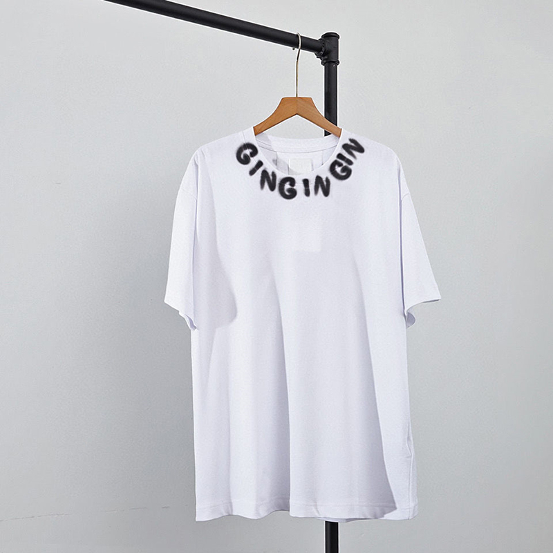 

Newest top tee letters graffiti neckline design chain inkjet round neckline summer high version loose trend