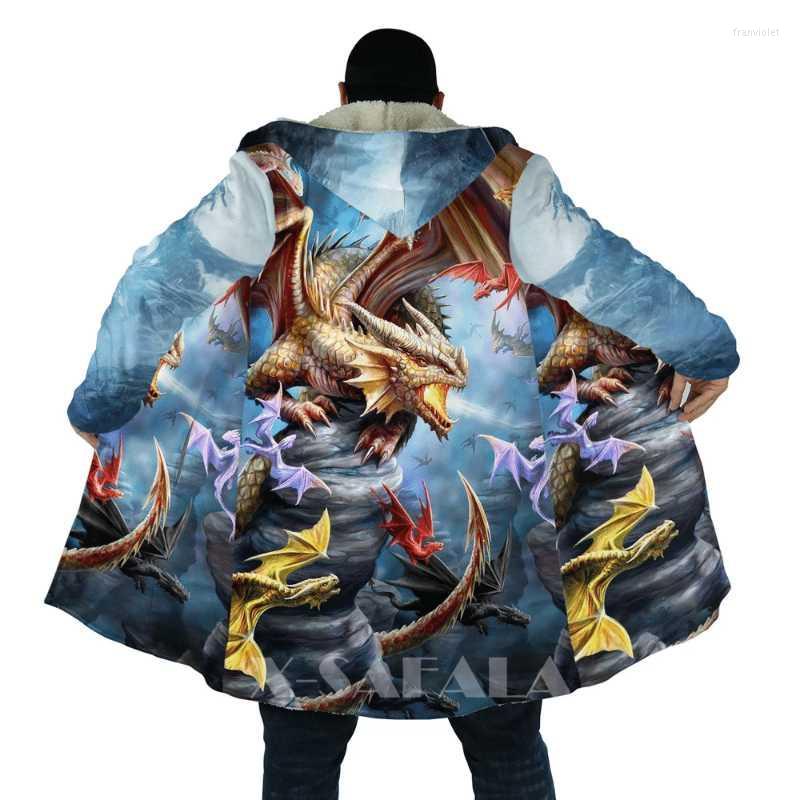 

Men' Wool & Blends Native Dragon Animal Purple Dark All Over 3D Printed Thick Warm Hooded Cloak For Men Windproof Fleece Unisex Casual-11 F, D124
