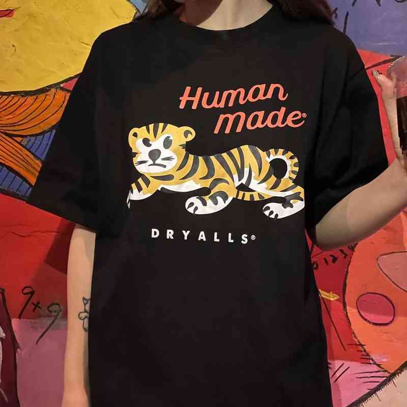 

Men' and Women' Short-sleeved T-shirts 100% Cotton Nigo Human Made 21ss Limited Cartoon China Tiger Print Round Neck Loose Casual Tc11, White