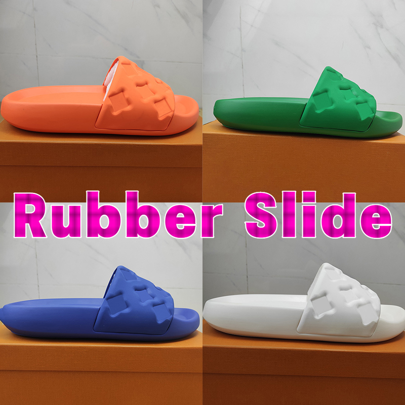 

2022 Fashion Slippers Waterfront Embossed Mule Rubber Slide Designer Mens Womens Slides Flat Comfort with OG Box Newest women Beach sandal luxury Summer sandals, Double box