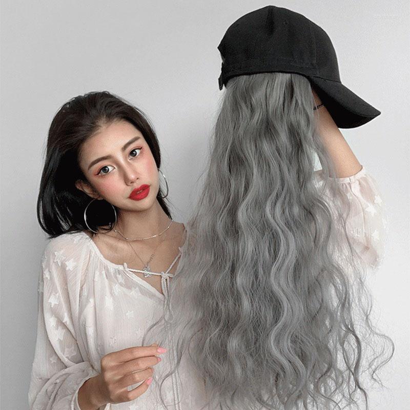 

Ball Caps Meetlife Baseball Cap With Long Curly Wig Synthetic Hair Big Corn Travel Beach Hat Purple Grey BrownBall