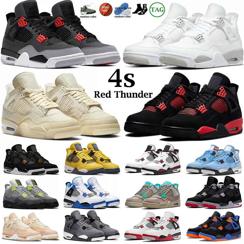 

2022 New 4 4s Mens Basketball Shoes Sneakers Sail Heritage Rebellionaire University Blue Fire Red Oreo Bred Black Cat Guava Ice White Cement women Sport Trainers, 43