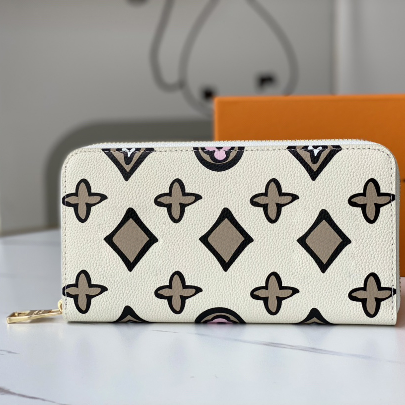 

Women Luxurys Designers Long Wallets Handbag Graffiti Classic Flower Bag Ladies Travel Wallet Zippy Coin Purse 19cm With Box, Black