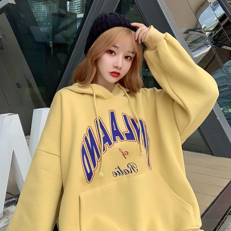 

College Style Loose Casual Cartoon Letter Printed Sweatshirt Pocket Drop Shoulder Sleeve Fashion Women's Hoodies & Sweatshirts, Gray