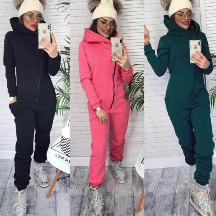 

European And American Women' Spring Autumn Fashion Hooded Casual Sports Sweater One-piece Suit Tracksuits, Black