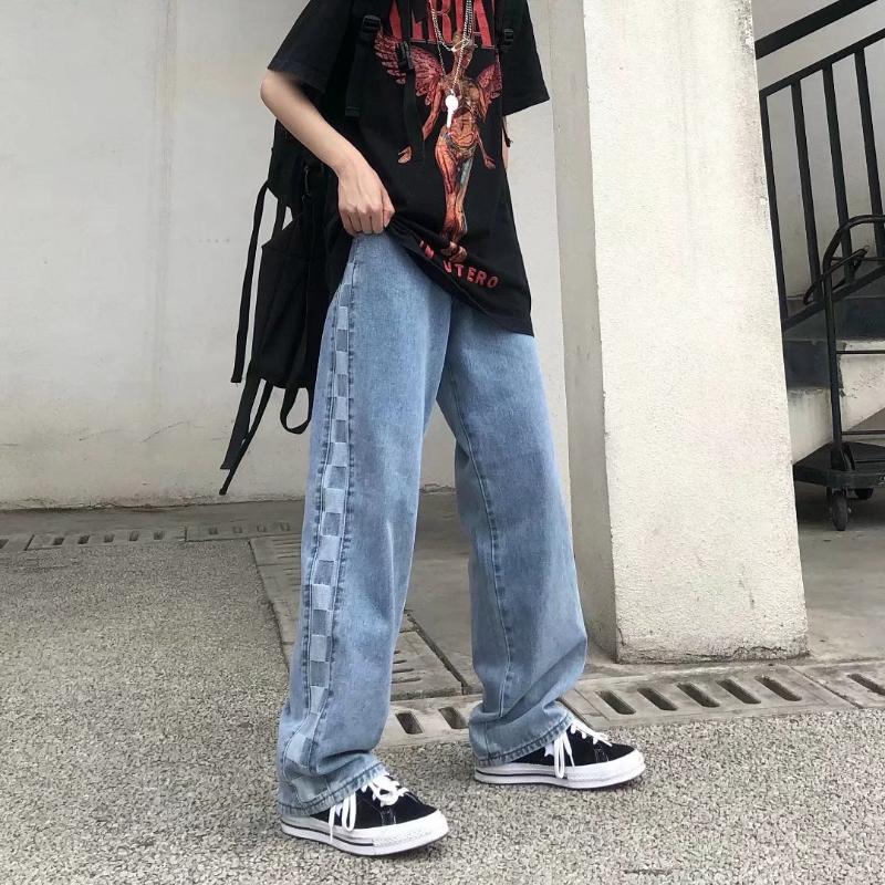 

Men' Jeans American Retro Jacquard Men Autum Summer Thin Street Ruffian Handsome Loose Pants Straight Drop Vintage Denim Distressed, Black
