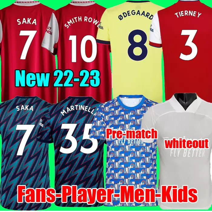 

21 22 23 SMITH ROWE PEPE SAKA soccer jerseys Fans ØDEGAARD THOMAS MARTINELLI TIERNEY 2021 2022 2023 no more red football shirt Men Kids kit sets, White-fans