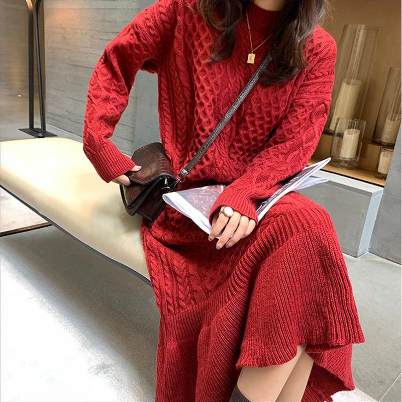 

Casual Dresses Women 2022 Autumn Winter O Neck Loose Sweater Dress Elegant Female Knitted Ruffles Patchwork Lady Vestidos J91, Shendanhong