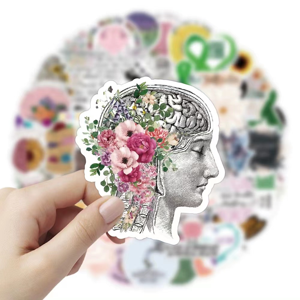 

50pcs/set Small waterproof Skateboard stickers mental health For notebook laptop bottle Helmet car sticker PVC Guitar Decals, Multi colors