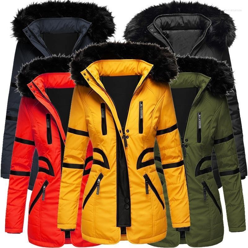 

Women' Down & Parkas 2022 Cotton Padded Jacket Medium Length Thickened Wool Collar Leather Edge Luci22, Black