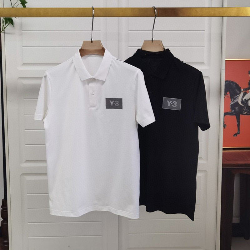 

Cotton Print Polo Shirt Men' Casual Loose Lapel y3 Short Sleeve T-Shirt, Black