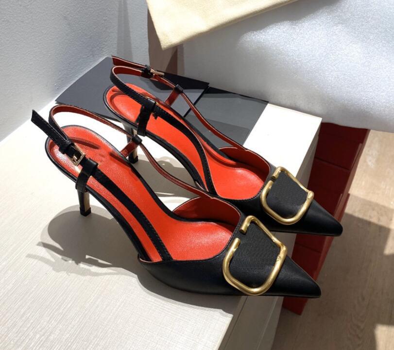 

Dress Shoes Metal V Buckle Shoes Woman High Heels Pumps Tacones Pointed Toe Stilettos Sexy Ladies Wedding Shoe Black Heel 35-42, Box