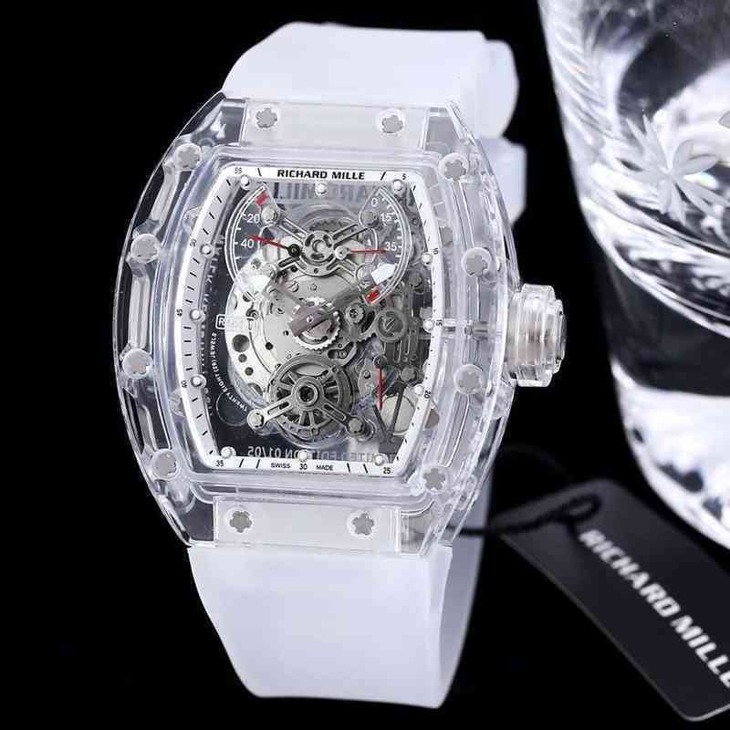 

Luxury Mens Mechanics Watch Richa Mill Mill Rm56-01 Transparent Rubber Case Original Mechanical Movement, Black